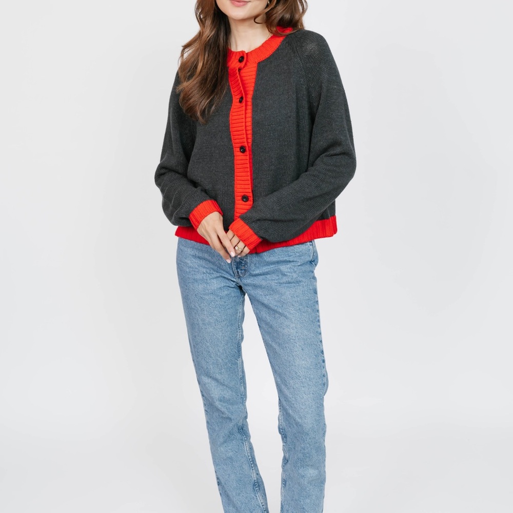 Smash + Tess CAMERON COLOUR BLOCK CARDIGAN IN CHARCOAL/RED